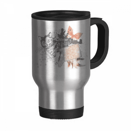 

Little Cat and in Ink-painting Travel Mug Flip Lid Stainless Steel Cup Car Tumbler Thermos