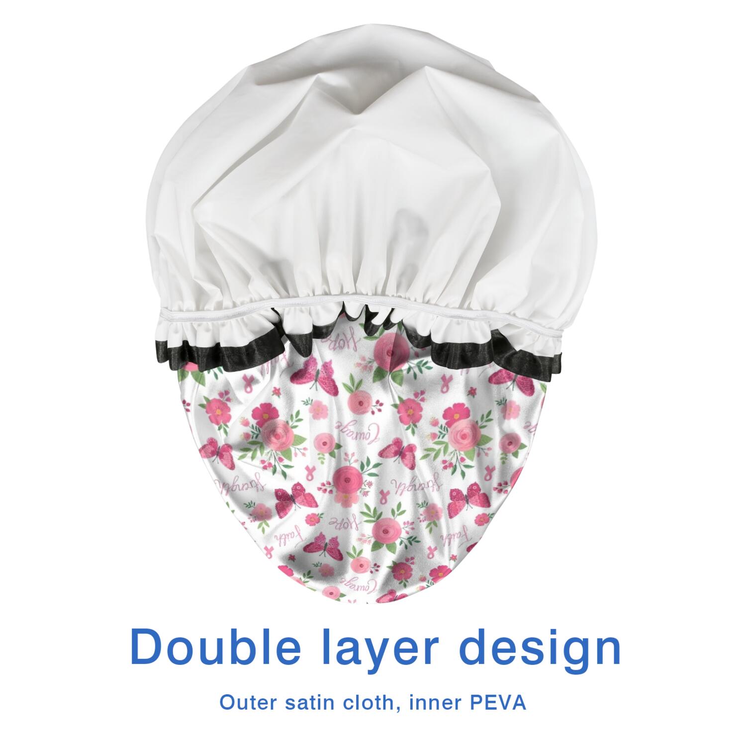 Shower Caps,White Pink Butterfly Flower Pattern Waterproof Shower Cap for Women 4 Pieces,Double Reusable Hair Cover for Shower PEVA Elastic Stretch Hem