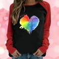 thumbnail image 2 of CEHVOM T-shirt à Manches Longues à Col Rond pour Femme de la Saint-Valentin, Décontracté, Raglan, à Panneaux Contrastés de Couleurs, Coupe Ample, Imprimé, T-shirt à Manches Longues à Col Rond, Blouse, Liquidation, 2 of 6
