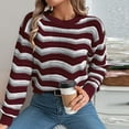 thumbnail image 5 of DDAPJ pyju Womens Striped Sweaters Crochet Knit Long Sleeve Cropped Tops Soft Knit Pullover Sweater Wine XL, 5 of 9