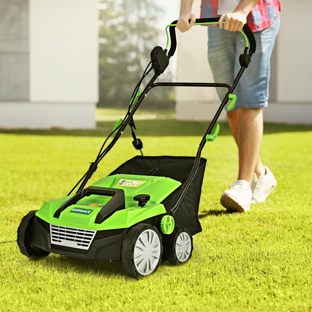 Spaco 15 Inch 13 Amp Electric Scarifier with Collection Bag and Removable Blades, Outdoor Tools for Garden, Backyard, Garden Care Tools for Lawn-Green