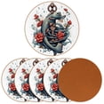 thumbnail image 2 of Fish Set of 6 Round Coasters, Microfiber Leather Drink Coasters, 11x11 cm/4.3x4.3 in Coaster Set for Table and Home Decor, 2 of 6