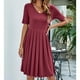 thumbnail image 4 of Vestido de mujer con cuello en V, manga corta, bolsillo, granada sólida, plisado, para todos los días Fridja bnh5170, 4 of 8