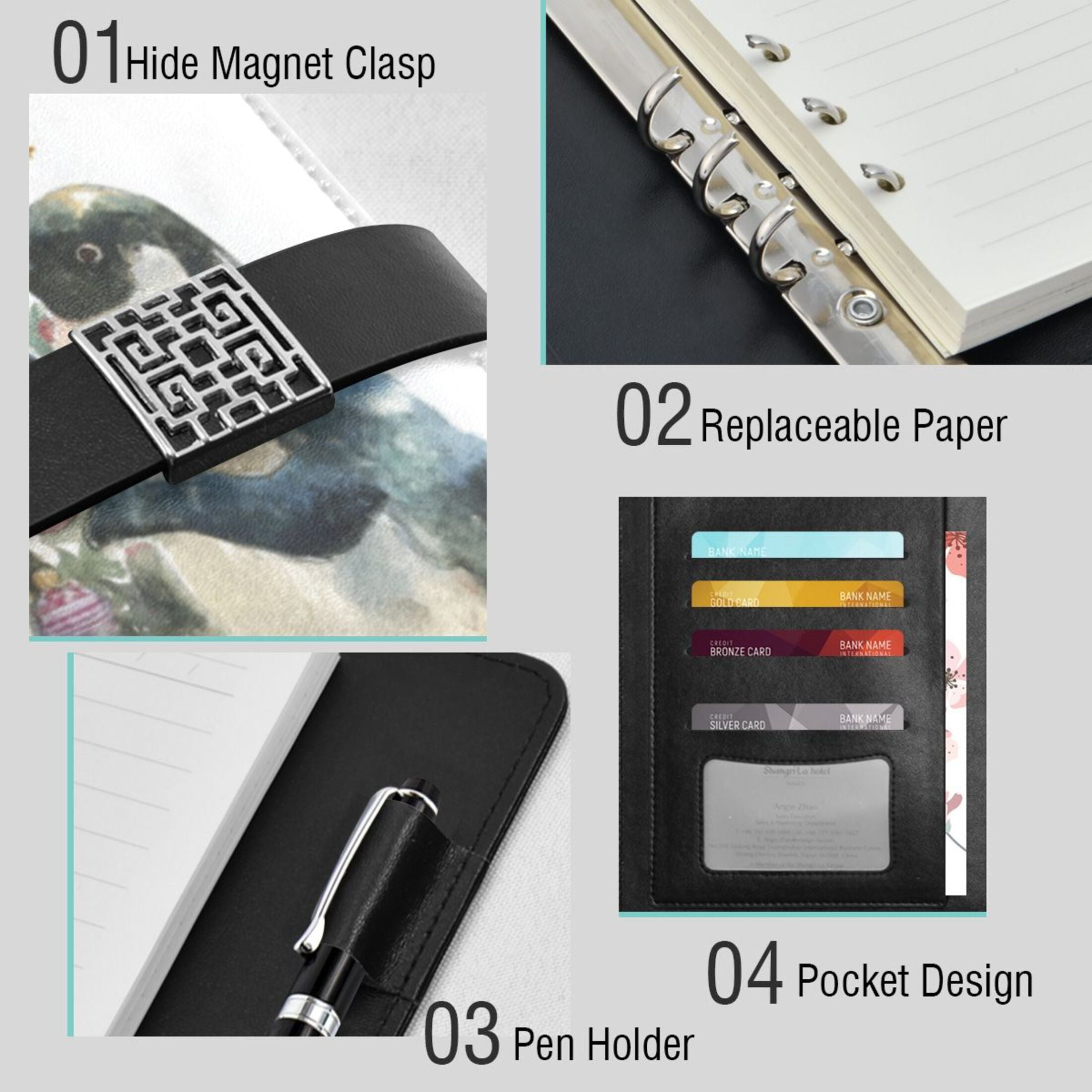 Leather Planner Leather Notebook Notebook Journal Binder Design Pen Pocket Design Convenient for Storage Two Christmas Penguins
