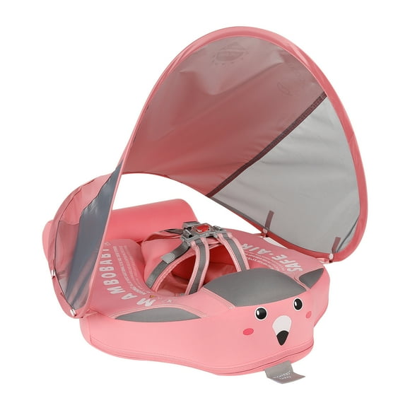 Mambobaby Non-Inflatable Swim Ring with Detachable Sunshade for Infants 3-24 Months, Pink – Safe, Comfortable, and UV-Protective Floating Aid for Baby Swimming Fun