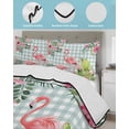 thumbnail image 4 of Quilts Full Size Bedding Set, Summer Flamingos Lightweight Quilted Comforter, Tropical Flowers Leaves Cactus Plaid Soft Reversible Bedspread Coverlet with Pillow Covers for All Season, 78" x 90", 4 of 7