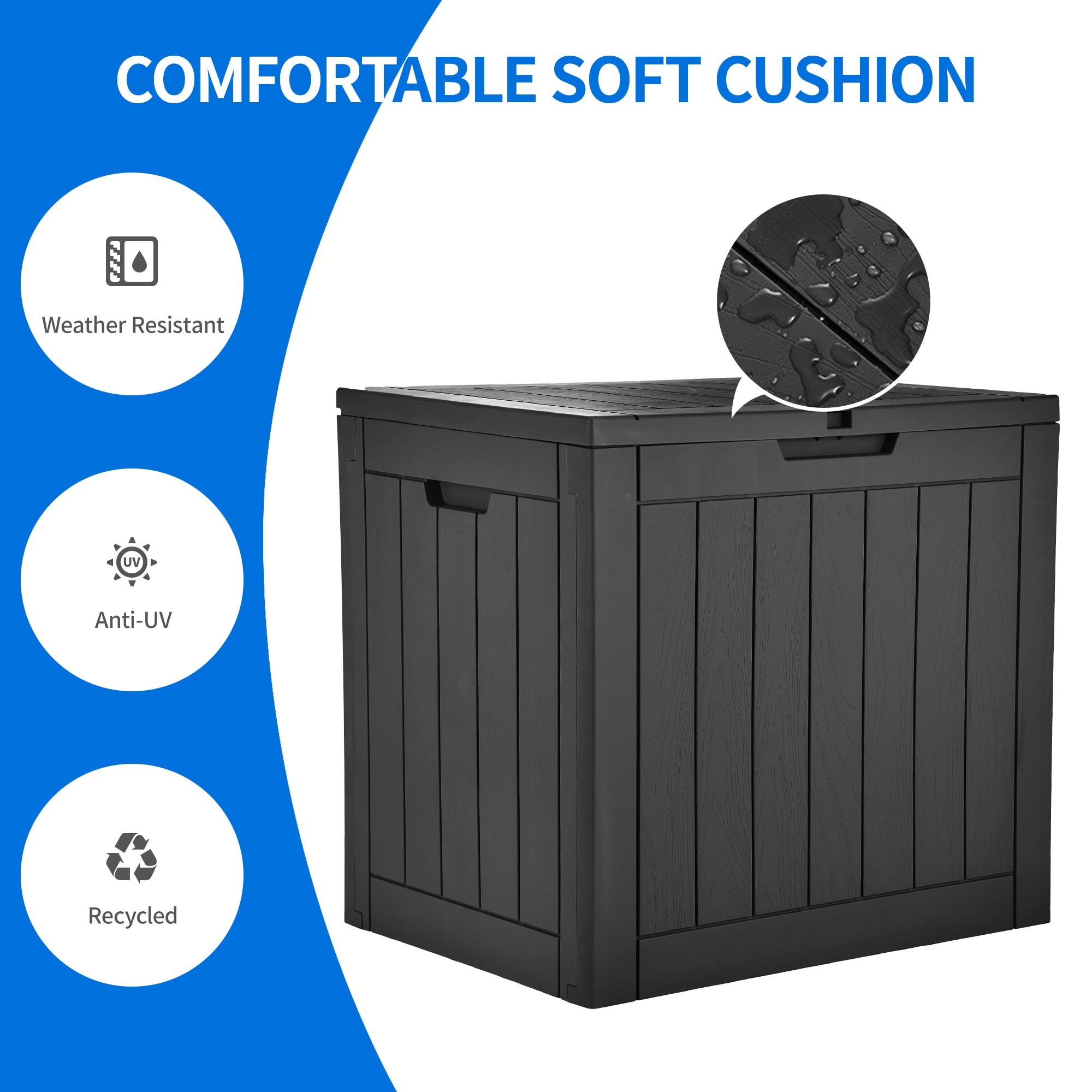 Dextrus 30 Gallon Outdoor Storage Chest, Ideal for Storing Patio Furnishings, Cushions, Garden Equipment, Durable Waterproof Resin with Secure Locking Lid and Convenient Side Handles (Black)