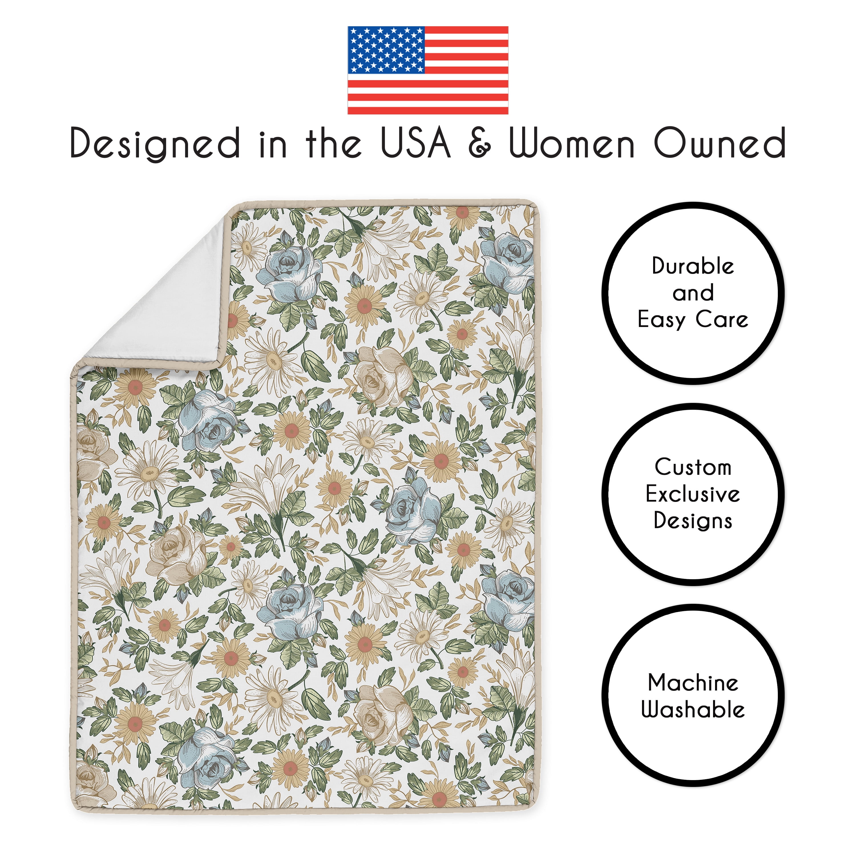Sweet Jojo Designs Vintage Floral Blue and Yellow Girl Crib Bedding + BreathableBaby Breathable Mesh Liner