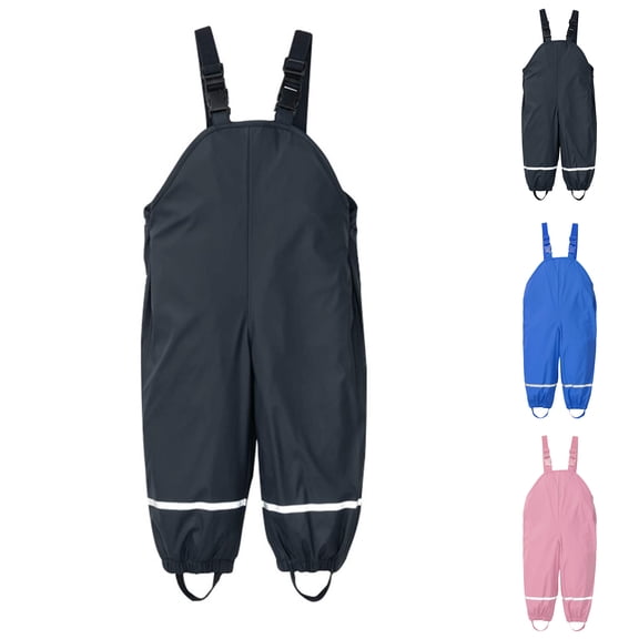 Rain Pants Kids Waterproof Pants Kids Black Overalls with Adjustable Straps Lightweight Rain Trousers Outdoor Pants Size 1-8 Years