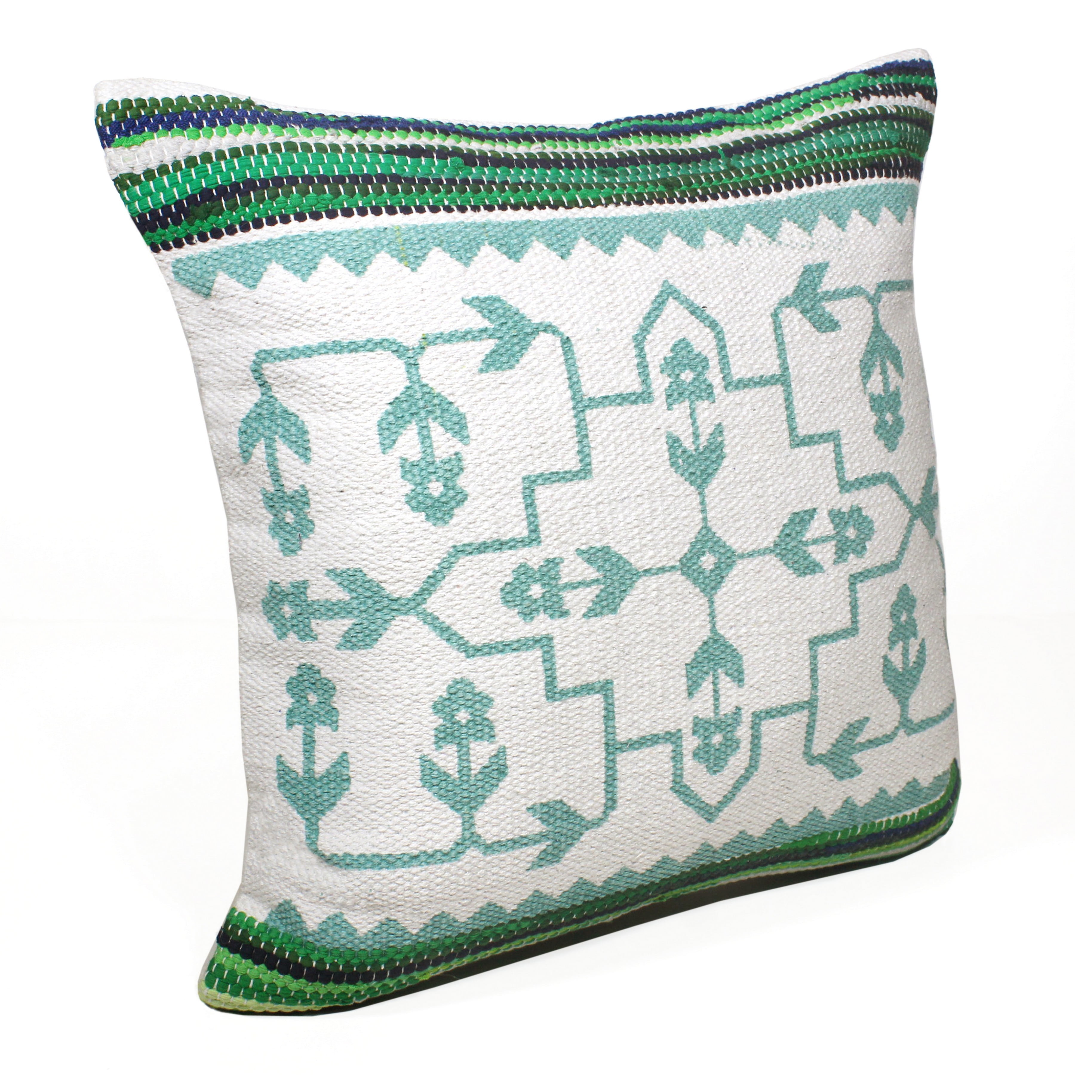 Ox Bay 20" x 20" Bohemian, Modern Green, White, Multi-color Geometric Cotton, Polyester Throw Pillow