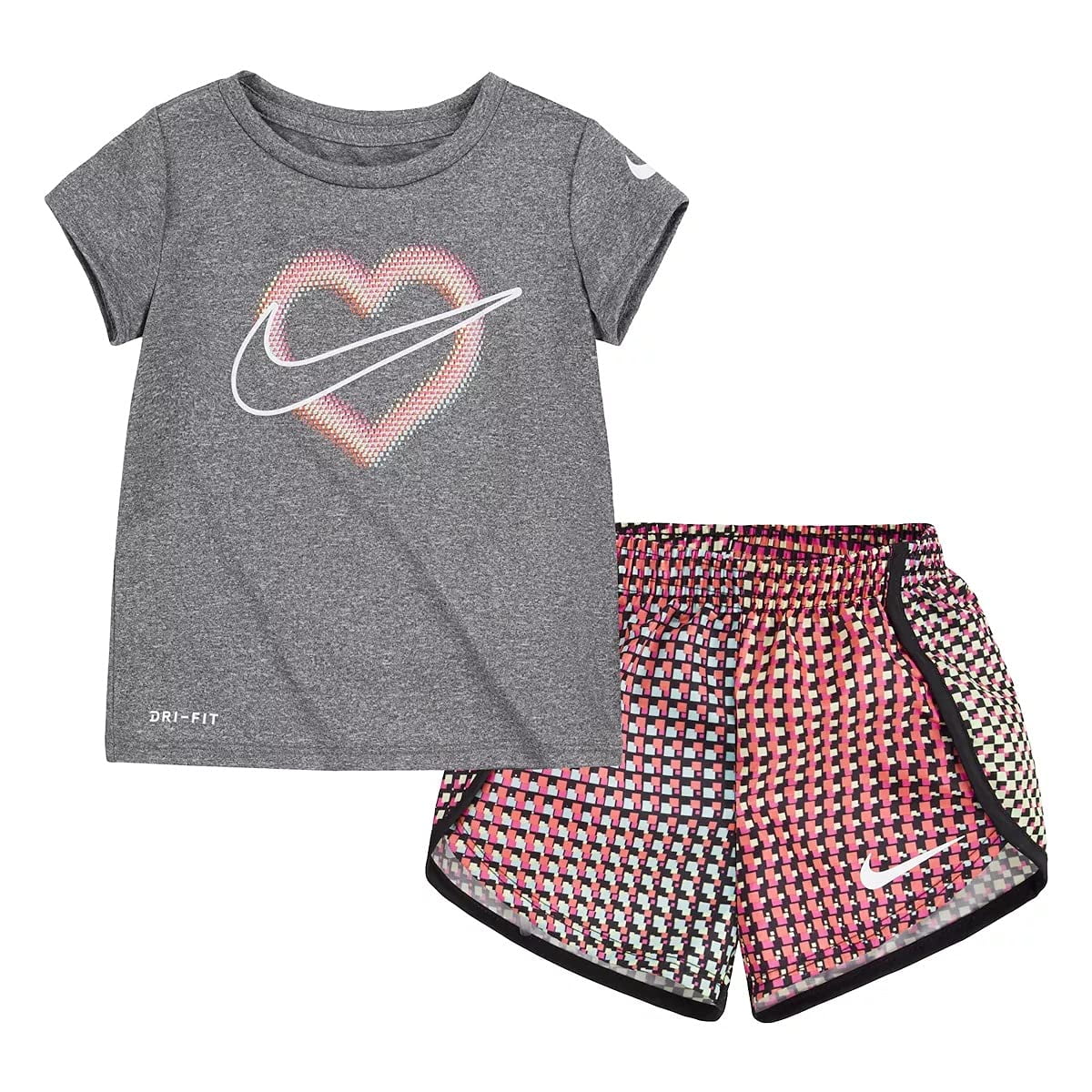 Nike Little Girls Dri FIT Pixel T Shirt and Shorts 2 Piece Set Black 26H451 023 Pink 2T