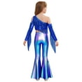 thumbnail image 4 of iiniim Girls Sparkly Dance Outfits Sequin Crop Top and Metallic Flare Pants Kids Hip Hop Disco Royal Blue 6, 4 of 7