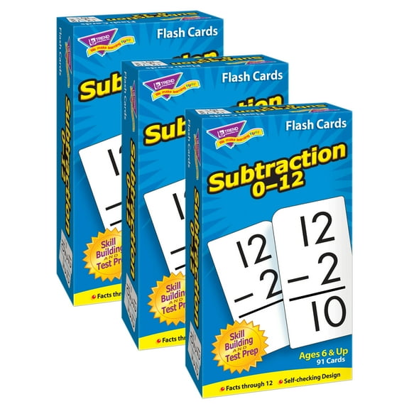 TREND Subtraction 0-12 Skill Drill Flash Cards, Pack of 3