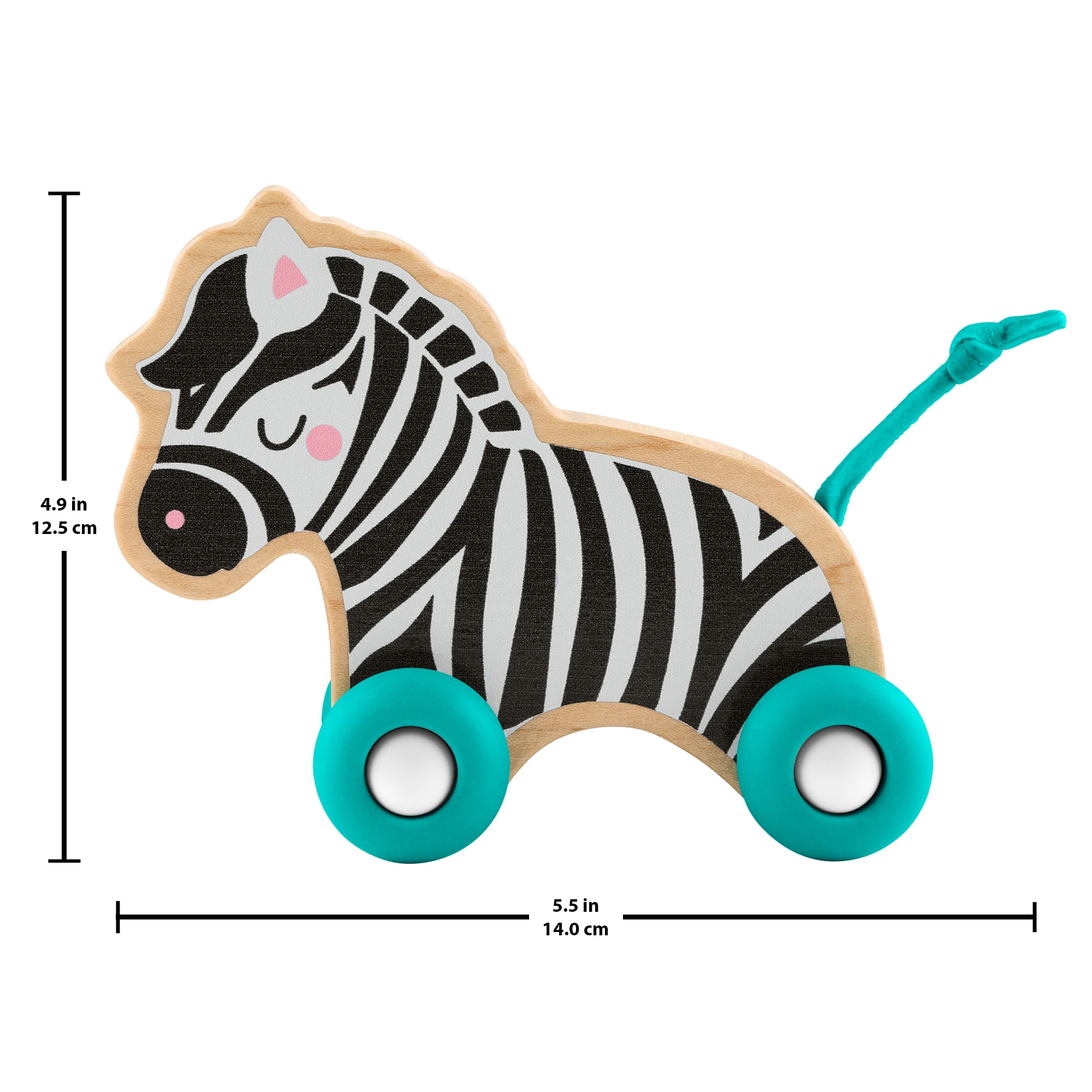 Fisher-Price Wooden Push Along Animals, Lion & Zebra Toy Vehicles for Infant Crawling Play