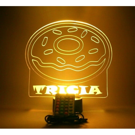 Donuts Baked Doughnut Night Light Up Lamp LED Free Engraved Custom Name Personalized Desk Table Lamp, with Remote, 16 Different Color Options, Dimmer, It's Wow, Great Gift