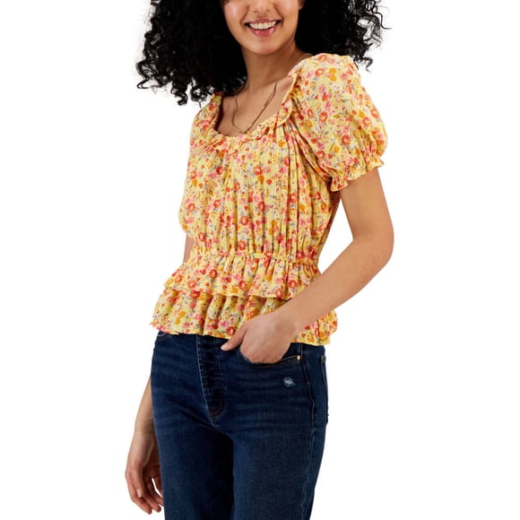 kingston Womens Ruffled Peplum Blouse, Multicoloured, Juniors, Medium