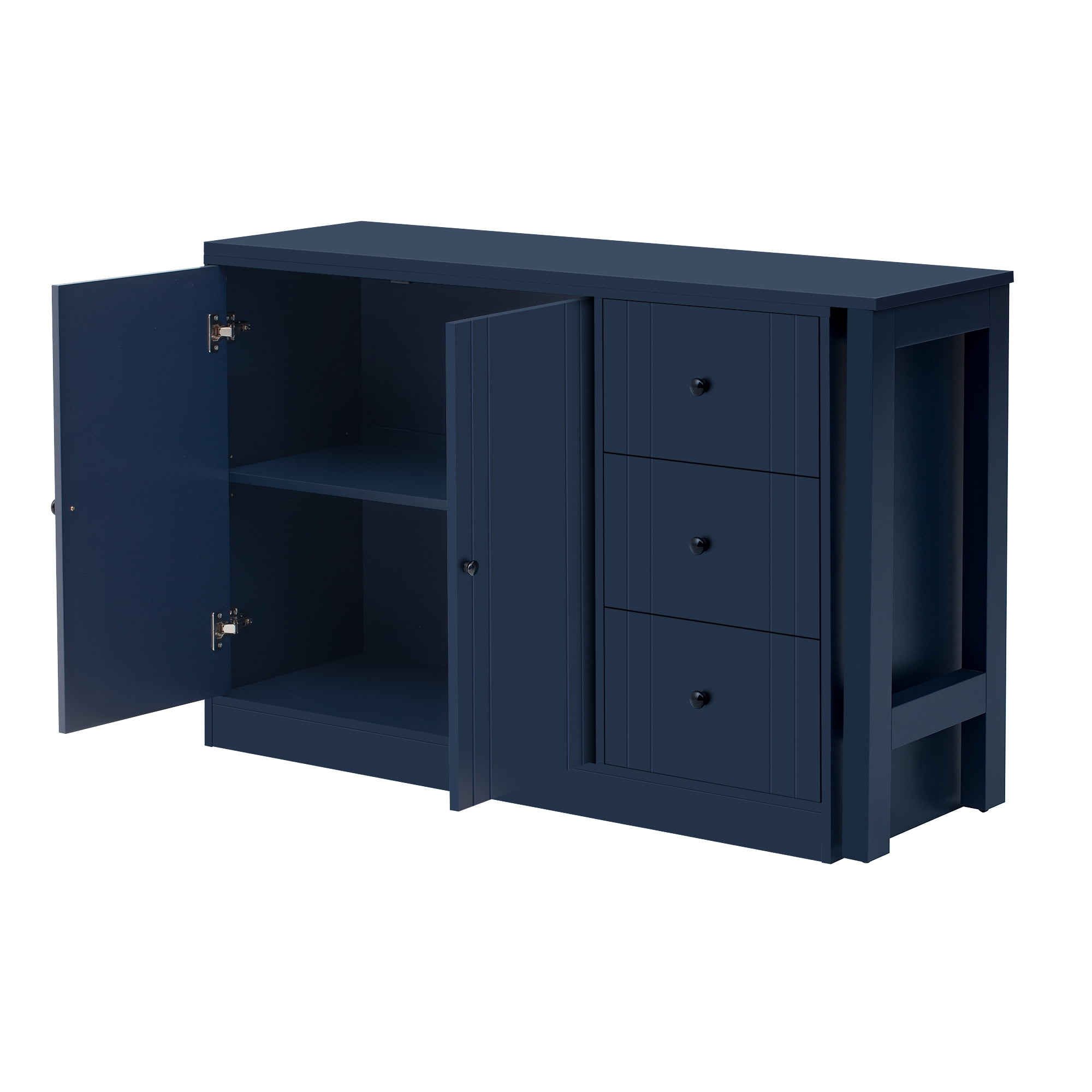 Aukfa Space-Saving Sideboard with 47" Extendable Dining Table,Buffet Cabinet for Kitchen Dining Living Room,Blue