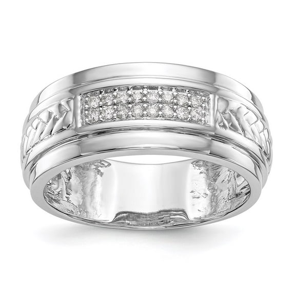 Solid 14K White Gold Engagement Diamond Trio Men's Wedding Band Ring Size 8.5 (.128 cttw.)