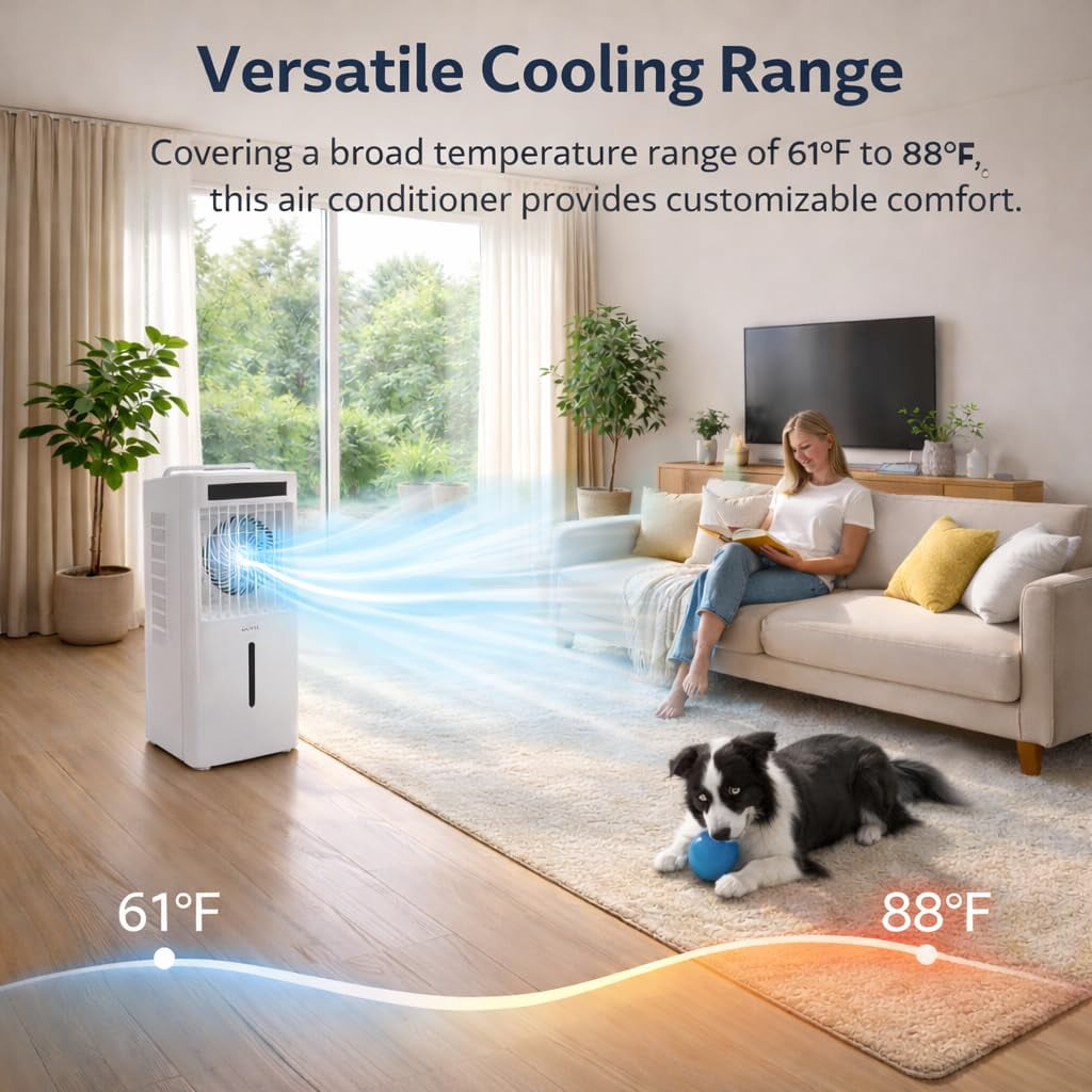 2.6Gal Portable Air Conditioners, 3-in-1 Swamp Cooler with HEPA Filter, Remote Control, 6 Speeds & 3 Modes, Quiet Operation for Rooms Up to 450 Sq Ft, 24-Hour Timer, 360° Swivel Casters