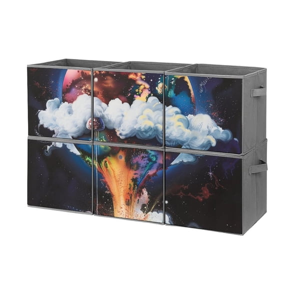 Collapsible Oxford Fabric Storage Cubes with Handles, Large Mid Foldable Oxford Cloth Bins Set of 2/6, Closet Organizers for Shelves Clothes Home Kitchen Toy - Broken Planet