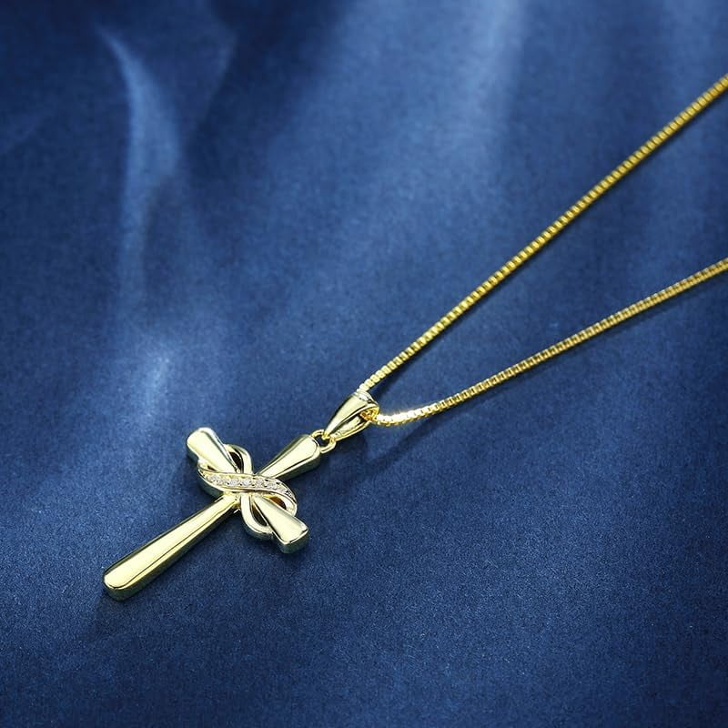 Infinity Cross Necklace for Women 925 Sterling Silver Danity Cross Pendant Necklace Christian Jewelry Baptism Gift 18''+2'' Chain