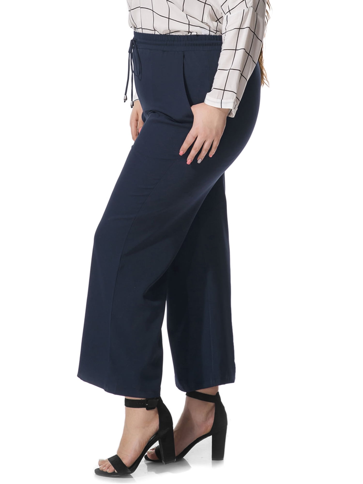 Women Plus Size Wide Leg Elastic Drawstring Pants Blue 1X Walmart Canada