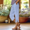 thumbnail image 2 of Jxximdong Capris Pants for Women, Fashionable Casual Trousers with Pockets Cotton Loose Striped Cotton and Linen Pants, Blue Women's Cropped Pants, 2 of 9