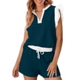 thumbnail image 2 of BUIGTTKLOP Womens 2 Piece Lounge Sets Summer Outfits V Neck Ruffle Cap Sleeve Tops and Shorts Vacation Matching Set, 2 of 6