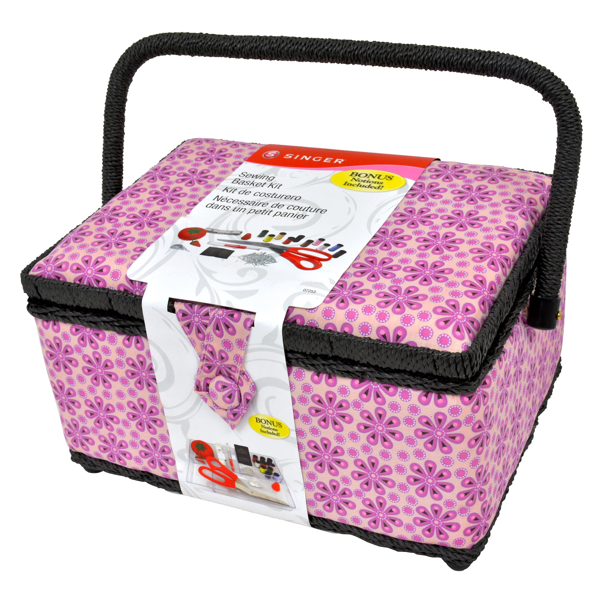 Singer Purple Posey Print Sewing Basket & Kit