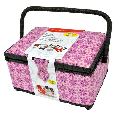 SINGER Purple Posey Print Sewing Basket & Kit