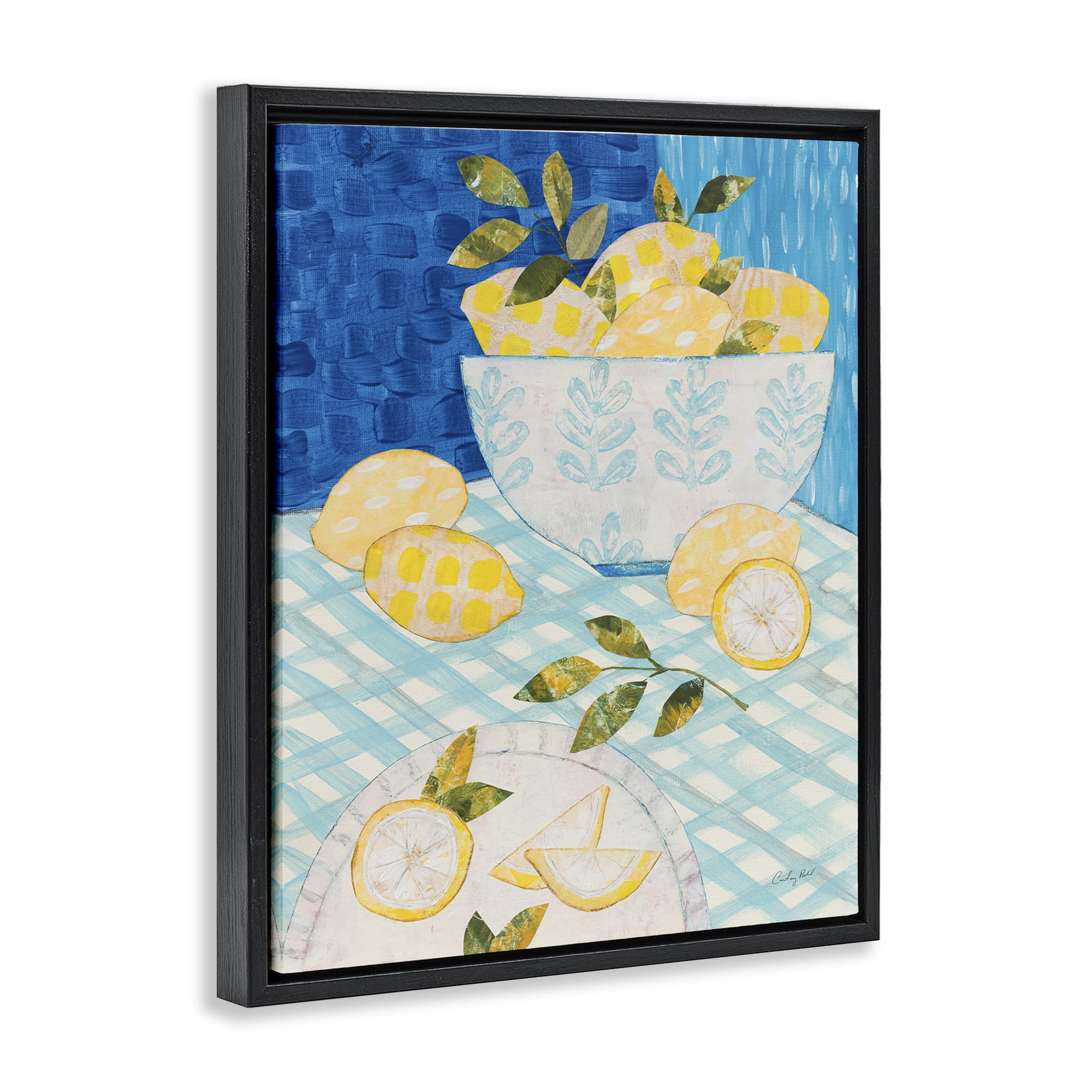 Stupell Industries Patterned Lemons Tablescape Food & Beverage Painting Black Floater Framed Canvas Art Print Wall Art, 17 x 21