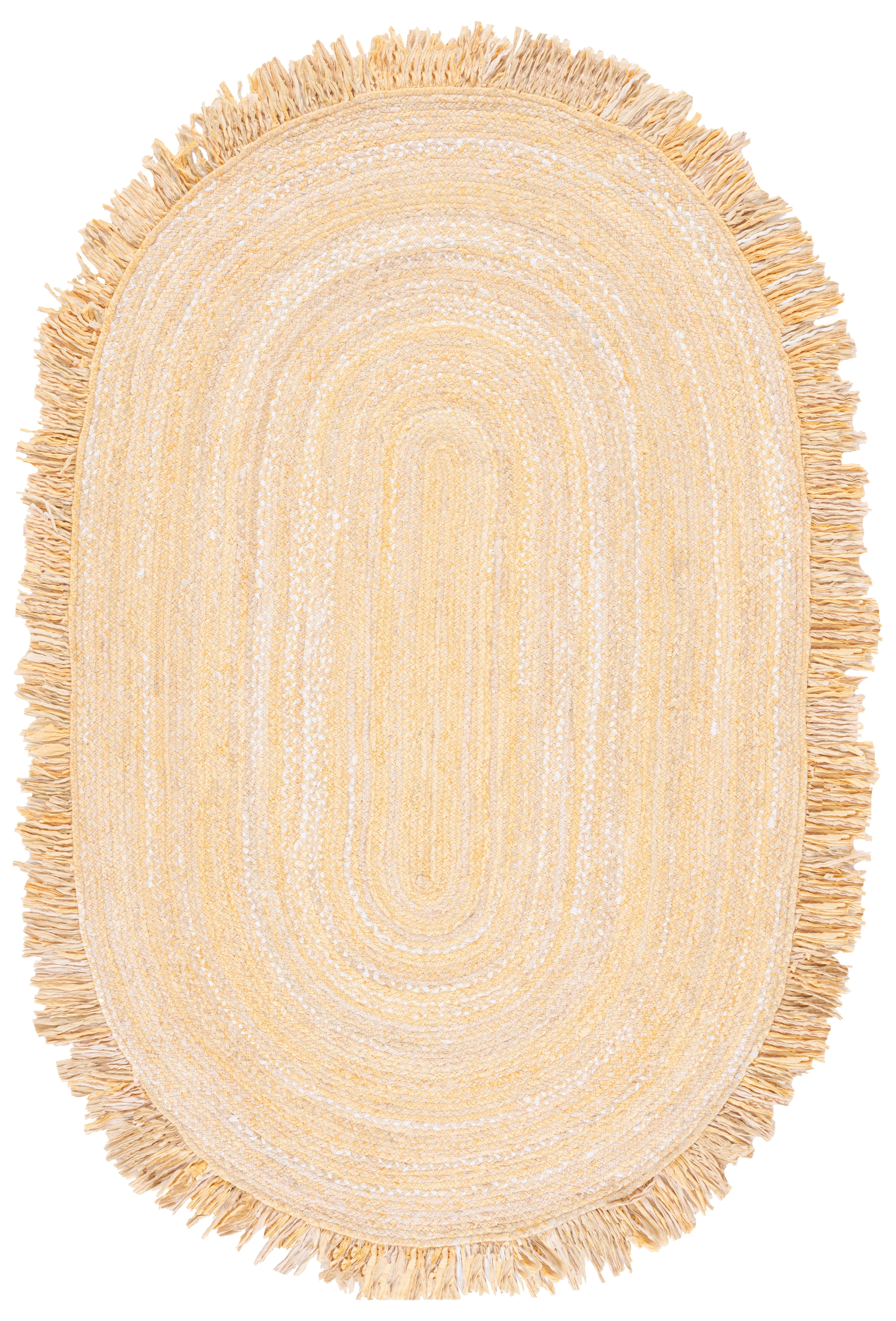 SAFAVIEH Braided Paisley Transitional Cotton Reversible Area Rug, Beige, 6' x 9' Oval