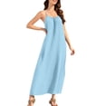 thumbnail image 2 of Hfnxid Women's Backless Cami Dress Lightweight Sleeveless Lounge Cami Dress Spaghetti Strap Flowy Frock Solid Color Casual Vacation Long SunDress Light Blue L, 2 of 10