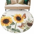 thumbnail image 2 of 6ft Round Rug, Sunflower Vintage Non-Skid Rubber Backing Large Area Rugs - Living Room Bedroom Home Office, Pastoral Rustic Botanical Flowers Indoor Floor Mat Carpets Washable Rug, 2 of 9