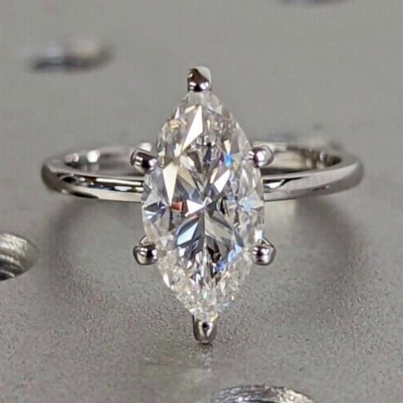 3ct Marquise Cut Lab Created Diamond Engagement Solitaire Ring 14K White Gold Plated Silver
