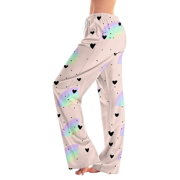 Pajama Pants Women Plush Fluffy Cozy Pj Bottoms Cute Heart Print Lounge Bottoms Winter Warm Fleece Sleepwear XL