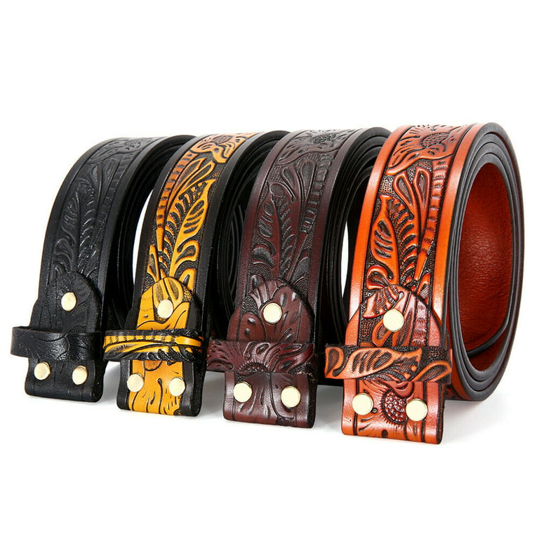 Classic Western Flower Design Leather Snap On Belt Mens Womens-NO BUCKLE 