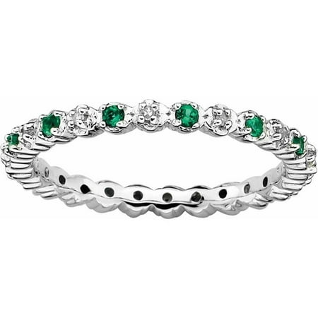 Sterling Silver Stackable Expressions Cr. Emerald & Diamond Ring