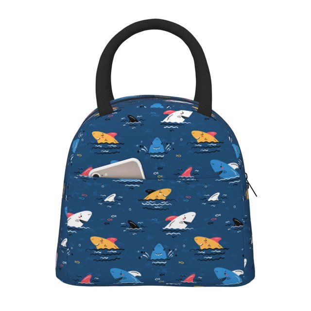 Easygdp Colorful Ocean Shark Bolsa de Almuerzo Insulada Grande, Forro de Aluminio, Diseño Espacioso, a Prueba de Fugas, Ideal para Trabajo, Picnics, Viajes y Actividades al Aire Libre