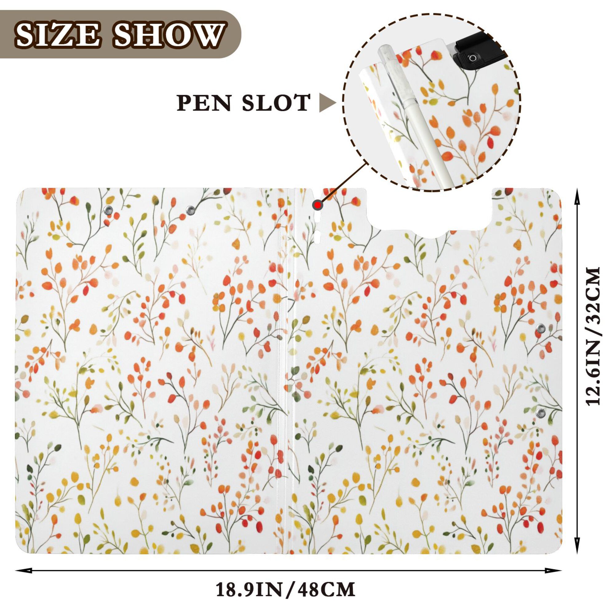 FORMRS A4 Clipboard Folder with Pen Holder Horizontal Foldable School Office Binder, Small Floral Pattern