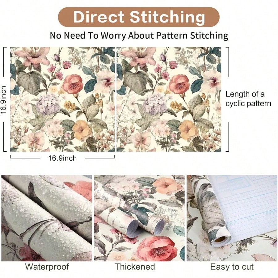 Jeweluck Floral Wallpaper Peel and Stick Vintage Floral Contact Paper Peel and Stick 16.9 x393.7 Poppy Flower Wallpaper Boho Leaf Removable Self Adhesive Wall Paper for Cabinets Bedroom Decorative