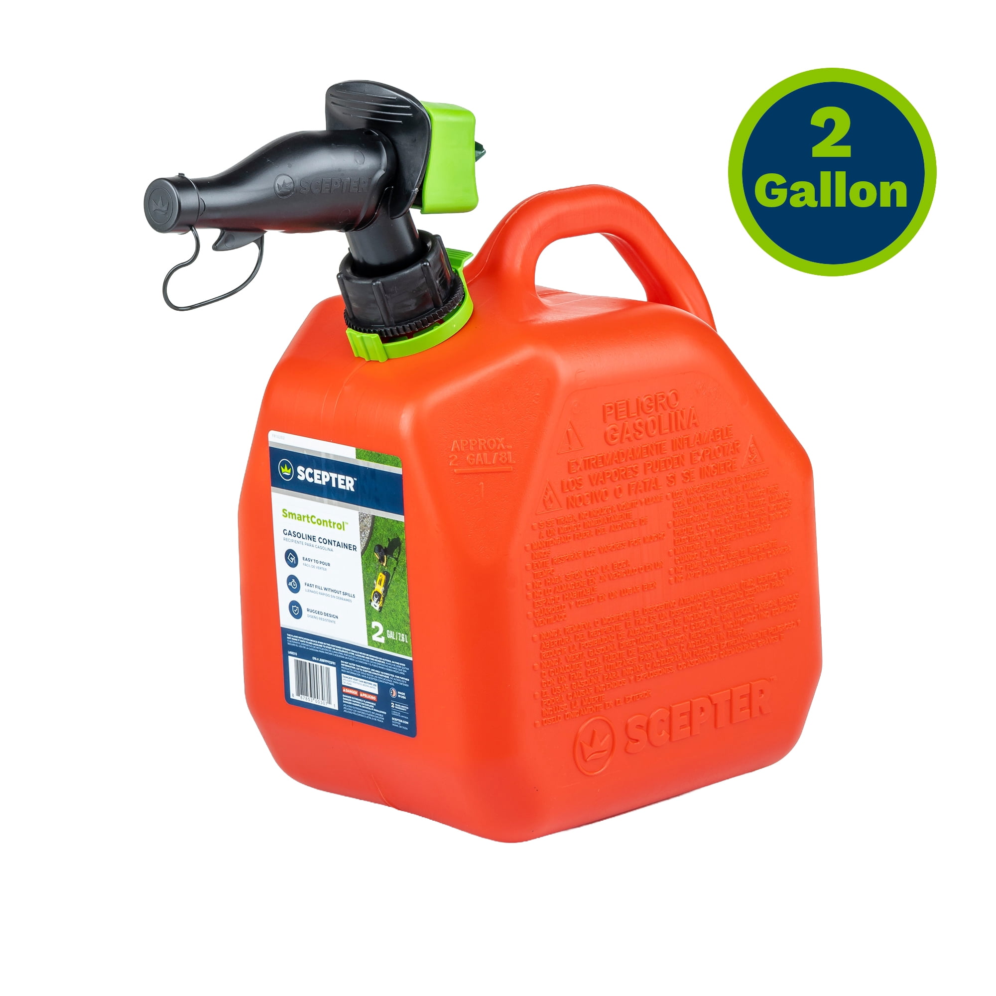 (2 pack) Scepter 2 Gallon SmartControl Gas Can, Spill-proof Design, Red, 14" High, 9.7" Long