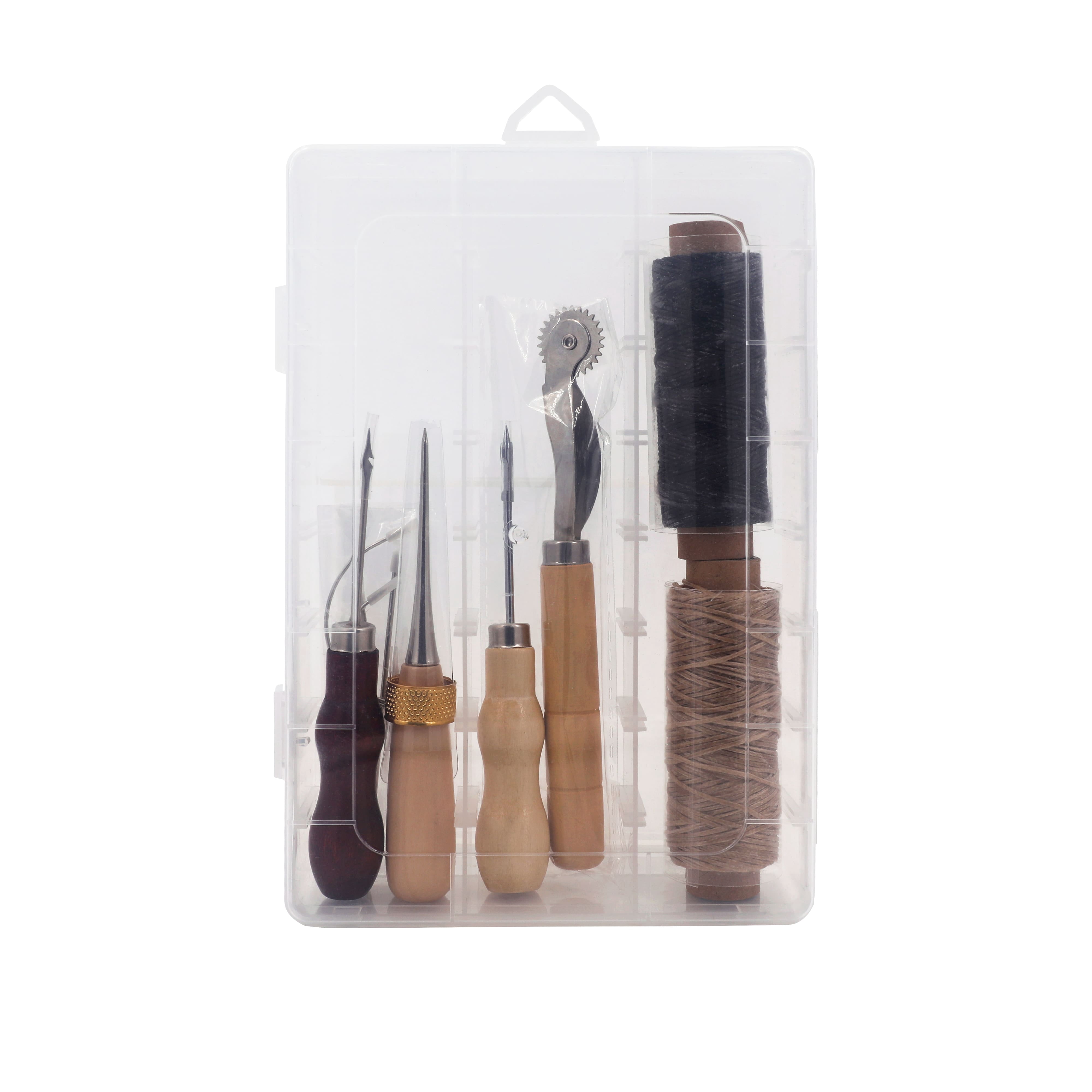 Make Market Leather Craft Tool Kit, Beginner DIY Sewing and Puncture Set, Brown and Silver, 14-Piece Set