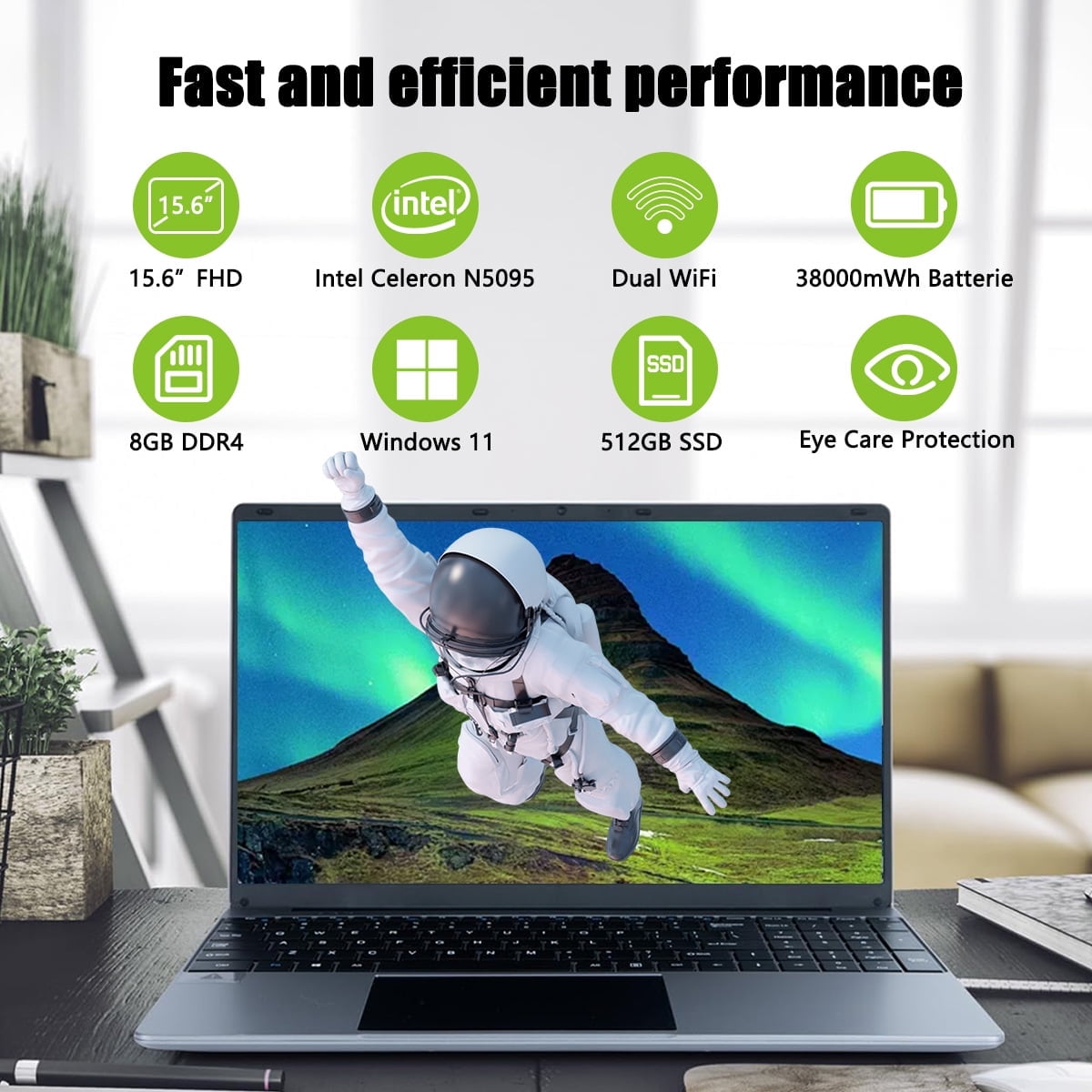 15.6''Laptop 8GB DDR4 512GB SSD, Quad-Core Intel Celeron N5095