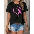 thumbnail image 1 of Camisetas de manga corta para mujer, camisetas de verano estampadas, cómodas, divertidas y casuales, para vacacionesWomen's Fashion Casual T-Shirt with Breast Cancer Awareness Heart Design, Crew Nec, 1 of 6