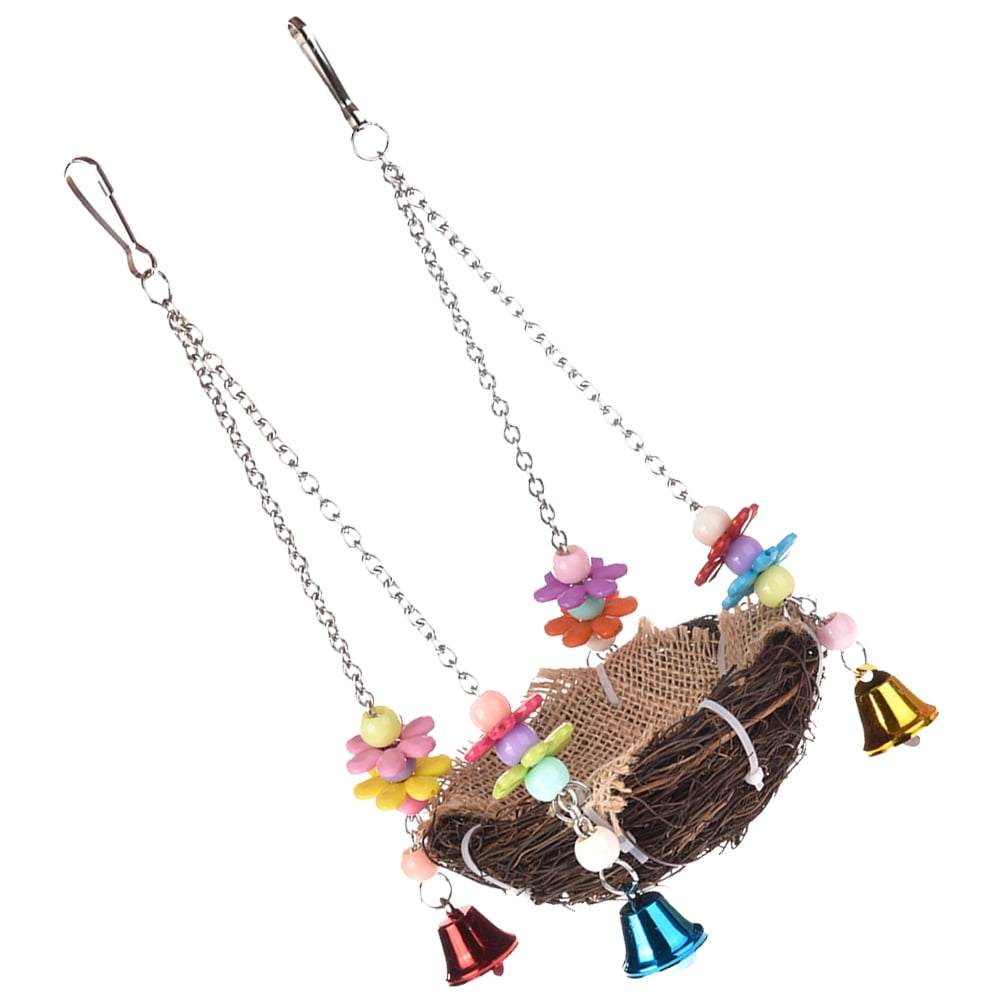 HAMPPLIES Hanging Bird Nest for Finches Rattan Metal Round Decorative Item 1 Set