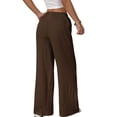 thumbnail image 3 of Women'S Palazzo Pants Summer High Waisted Wide Leg Drawstring Flowy Beach Trousers with Pockets Dark Brown S, 3 of 7