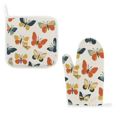 

ZZZHY Whimsical Butterfly Wallpaper-830 Oven Mitts and Pot Holders Sets Heat Resistant Oven Gloves Cute Kitchen Mitts for Oven 2-Piece Baking Gloves Set for Cooking Grilling Baking