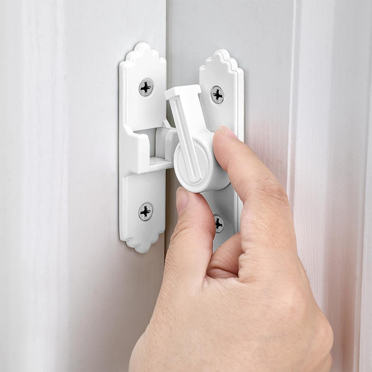 90 Degree White Barn Door Lock, Flip Gate Latch with Handle, Heavy Sliding Door Latches, Door Security Sliding Latch Lock for Cabinets, Bathroom, Garden, Window, Garage