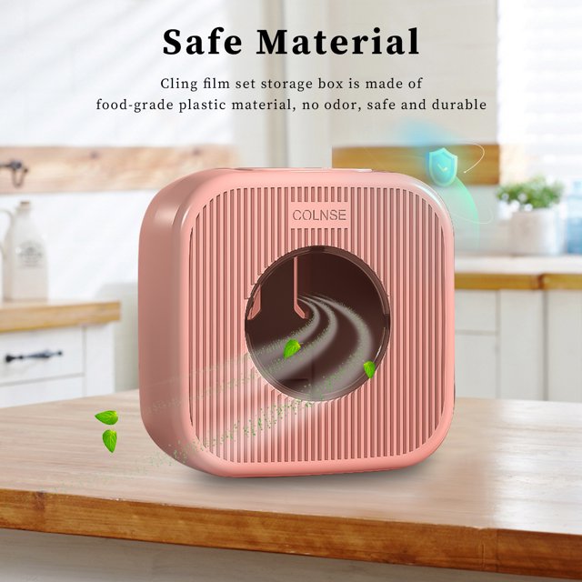 Caja De Almacenamiento De Envoltura De Plástico Caja de almacenamiento con cubierta de film transparente de gran capacidad para la organización de la cocina (rosa)